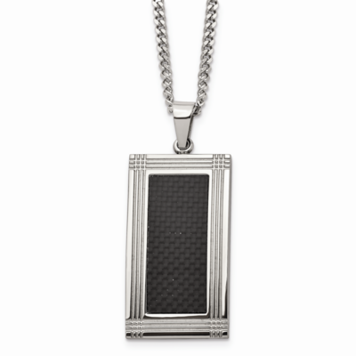 Grooved Black Carbon Fiber Inlay 24 Inch Necklace Stainless Steel Polished SRN2071-24 by Chisel, MP…