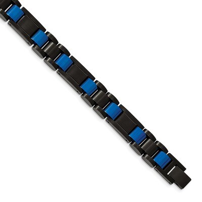 Polished Black Blue IP-plated 8.75 Inch Bracelet Stainless Steel Brushed SRB1954-8.75 by Chisel, MP…