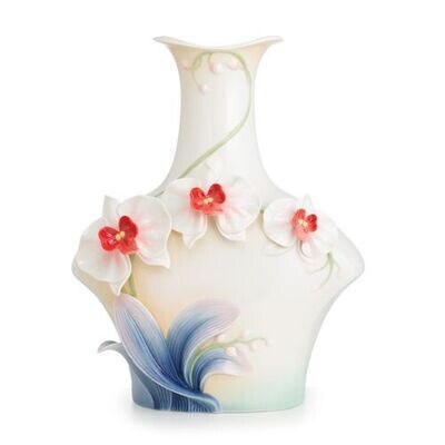Franz Porcelain Graceful Orchid Flower Design Sculptured Porcelain Large Vase FZ02689, MPN: FZ02689,