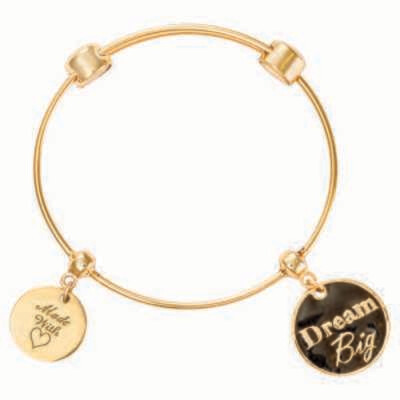 Nikki Lissoni Charm Bangle with Two Fixed Charms Made with Love Dream Big Gold-Plated 21cm 8.2 inch…