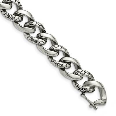 Polished Links 8.5 Inch Bracelet Stainless Steel Antiqued SRB1041-8.5 by Chisel, MPN: SRB1041-8.5, …