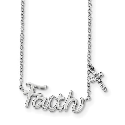 Faith with CZ Cross Charm Necklace Sterling Silver Rhodium-plated QG4050-18, MPN: QG4050-18, 883957…