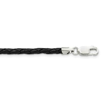 20Inch 3mm Black Leather Braided Necklace Sterling Silver QK90-20, MPN: QK90-20, 886774106571