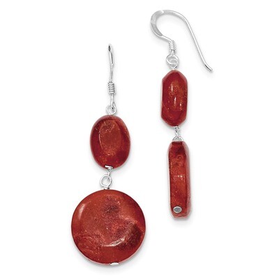 Reconstituted Red Coral Dangle Earrings Sterling Silver QE6212, MPN: QE6212, 886774080468