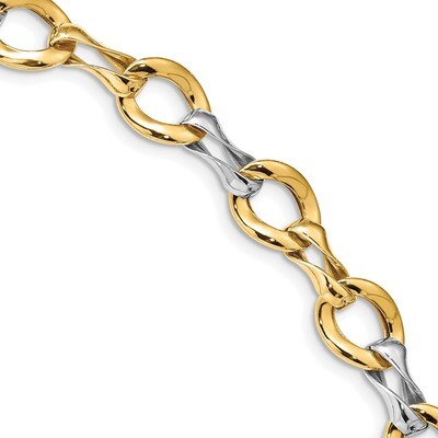 Leslie&#39;s White Rhodium Polished Fancy Link Bracelet 14k Gold HB-LF1184-7.5, MPN: LF1184-7.5, 191101…