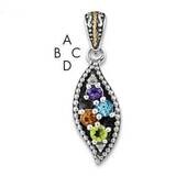 Four-stone and Diamond Mother&#39;s Pendant Sterling Silver &amp; 14k Gold QMPD40/4SY, MPN: QMPD40/4SY,