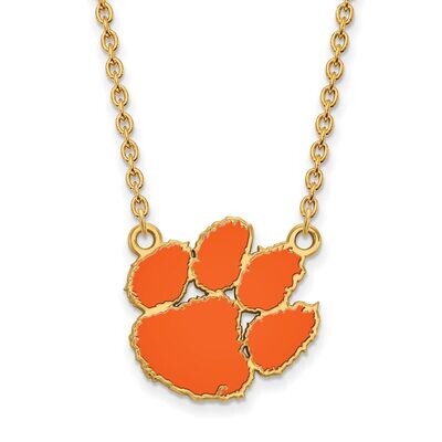 Clemson University Large Enamel Pendant with Chain Necklace Gold-plated Silver GP045CU-18, MPN: GP0…