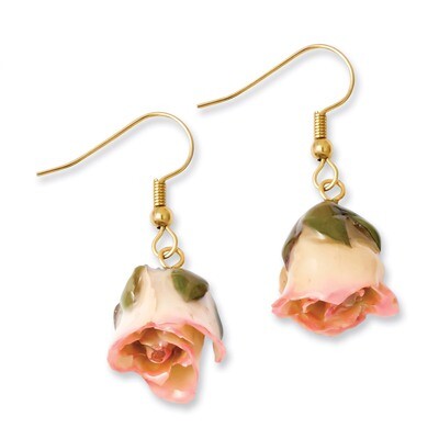 Cream Pink Rose Dangle Earrings Lacquer Dipped BF1990, MPN: BF1990, 810391014421