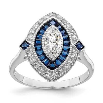 Synthetic Blue Spinel Ring Sterling Silver Rhodium-plated CZ Diamond QR6858, MPN: QR6858, 883957967…