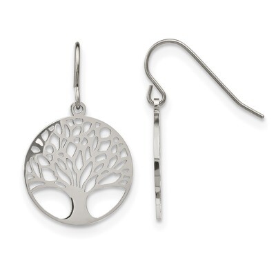 Tree of Life Cut-out Shepherd Hook Earrings Stainless Steel Polished SRE1139 by Chisel, MPN: SRE113…
