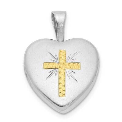 Gold Tone Diamond-cut Cross Heart Locket Sterling Silver Rhodium-plated QLS1027, MPN: QLS1027, 8839…