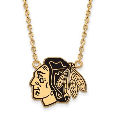 Chicago Blackhawks Large Enamel Pendant with Chain Necklace Gold-plated Silver GP042BLA-18, MPN: GP…