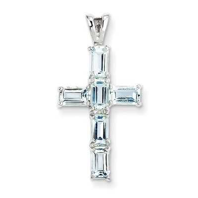 Aquamarine Cross Pendant Sterling Silver Rhodium-plated QP2953AQ, MPN: QP2953AQ, 883957401591