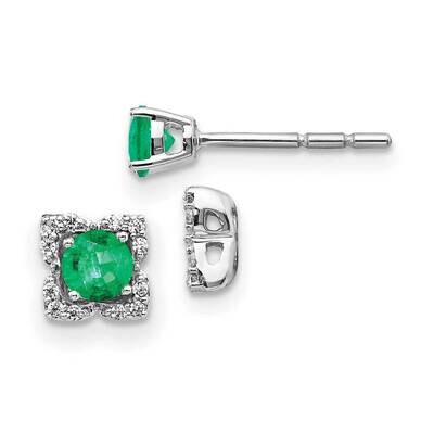 Emerald Earrings 14k White Gold Diamond EM4022-EM-010-WA, MPN: EM4022-EM-010-WA, 191101836985