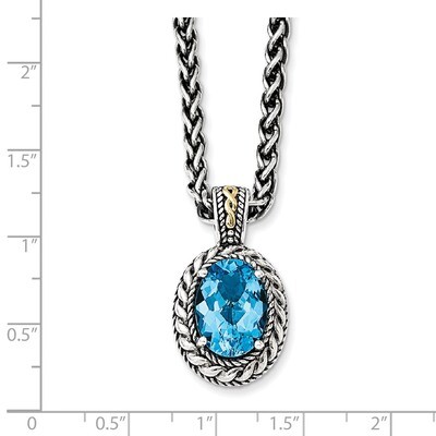 Blue Topaz Necklace Sterling Silver &amp; 14k Gold Antiqued QTC1088, MPN: QTC1088, 191101388590