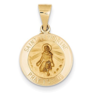 Saint Peregrine Medal Pendant 14k Gold Polished and Satin XR1379, MPN: XR1379, 883957524061