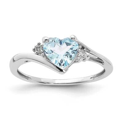 Sterling Silver Aquamarine and Diamond Heart Ring RLS6503/AQ-SSBS45-7