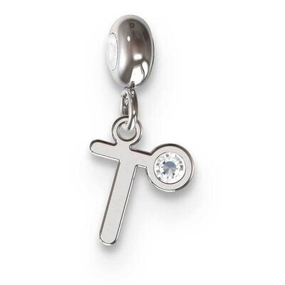 Memi Letter T with Swarovski Crystal Charm Sterling Silver Rhodium-plated ME111T-SS, MPN: ME111T-SS,
