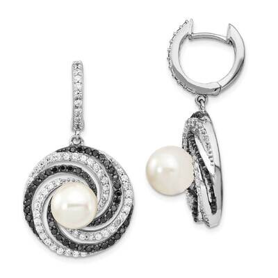 Majestik Rhod-Plated 8-9mm Shell Black and Wht Cz Earrings Sterling Silver QMJE134W, MPN: QMJE134W,…