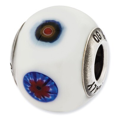 White with Decorative Accents Glass Bead - Sterling Silver QRS2468, MPN: QRS2468, 883957057019