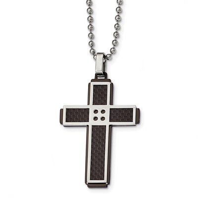 Black IP-plated Solid Carbon Fiber Cross Necklace Stainless Steel Polished SRN2412-22 by Chisel, MP…