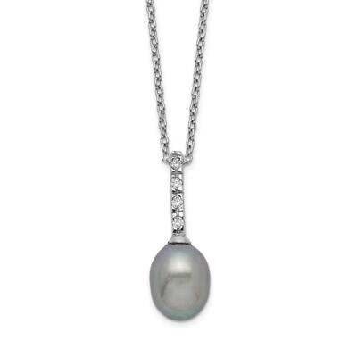 7-8mm Grey Fwc Pearl Cz Necklace Sterling Silver Rhodium-plated QH5486-17, MPN: QH5486-17, 88395794…
