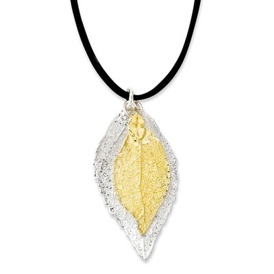 Evergreen Leaf Necklace Silver 24k Gold Dipped Double BF1950-20, MPN: BF1950-20, 810391017811
