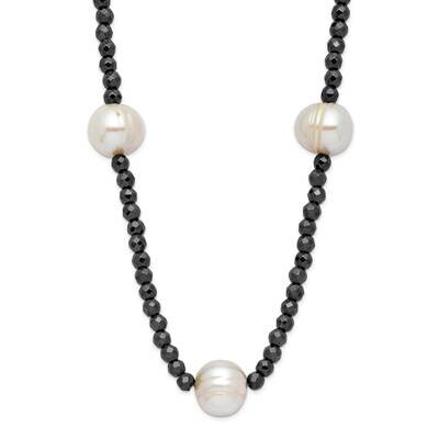 Sterling Silver White FWC Pearl and Hematite Beaded Necklace 10383