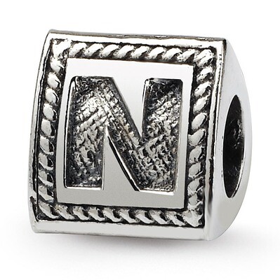 Letter N Triangle Block Bead - Sterling Silver QRS1429N, MPN: QRS1429N, 883957304632