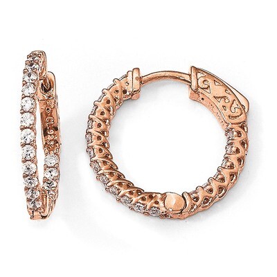 Rose-Plated CZ In &amp; Out Hoop Earrings Sterling Silver QE12988P, MPN: QE12988P, 883957953373