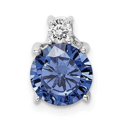 Blue and White CZ Diamond Chain Slide Sterling Silver Rhodium Plated QP5334, MPN: QP5334, 886774086…