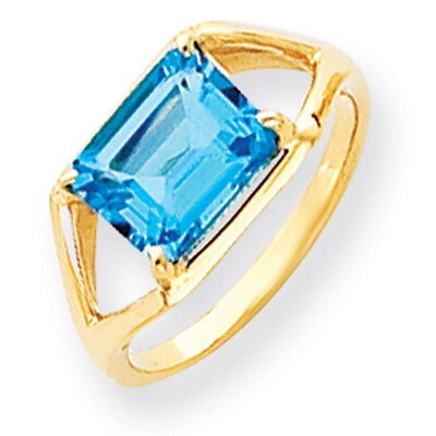 9x7mm Emerald Cut Blue Topaz ring 14k Gold Y4538BT, MPN: Y4538BT, 883957440057