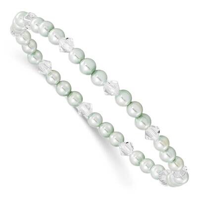 4mm Green Shell Pearl &amp; Crystal Stretch Bracelet with Pink Gift Pouch GM26088, MPN: GM26088,