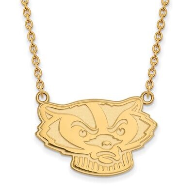 University of Wisconsin Large Pendant with Chain Necklace Gold-plated Silver GP067UWI-18, MPN: GP06…