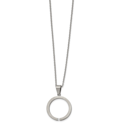 Polished CZ Stone Stone Circle 16 Inch 2 Inch Extension Necklace Stainless Steel Brushed SRN2588-16…