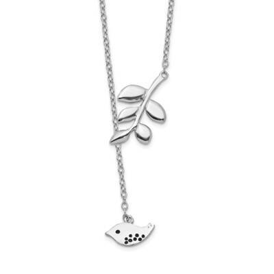 Leaf &amp; Bird with 2 Inch Extension Necklace Sterling Silver Rhodium-plated QG5217-16, MPN: QG5217-16…