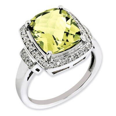 Lemon Quartz Ring Sterling Silver Diamond QR3030LQ, MPN: QR3030LQ, 883957623313