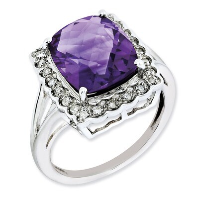 Amethyst Ring Sterling Silver Diamond QR3031AM, MPN: QR3031AM, 883957623788