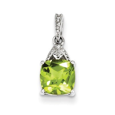 Peridot Cushion Pendant Sterling Silver Rhodium-plated Diamond QP2980PE, MPN: QP2980PE, 883957005782