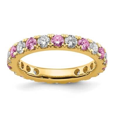 Si1/Si2 G H I &amp; Created Pink Sapphire Eternity Band 14k Gold Lab Grown Diamond ET0050-CPS-100-65YLG…