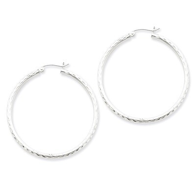 2.25mm Diamond Cut Hoop Earrings Sterling Silver Rhodium-plated QE3536, MPN: QE3536, 883957927206