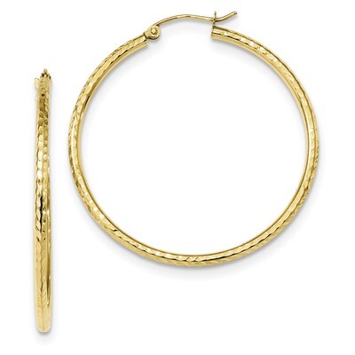 Diamond -cut 2mm Round Tube Hoop Earrings 10k Gold 10TC396, MPN: 10TC396, 191101344268