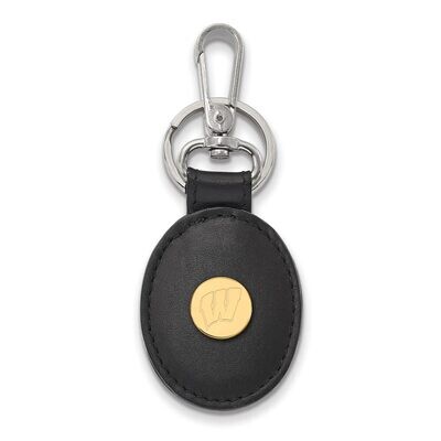 University of Wisconsin Black Leather Oval Key Chain Gold-plated Silver GP013UWI-K1, MPN: GP013UWI-…
