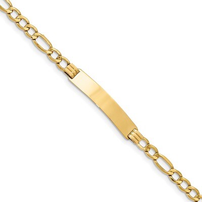7 Inch ID with Semi-Solid Figaro Bracelet 14k Gold Polished DCID135-7, MPN: DCID135-7, 883957761473