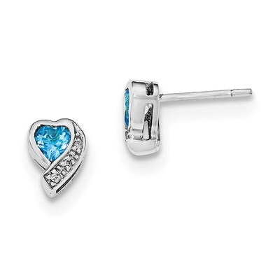 Blue Topaz and Diamond Heart Earrings Sterling Silver Rhodium-plated QE12618BT, MPN: QE12618BT, 191…