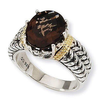 Smoky Quartz Ring Sterling Silver &amp; 14k Gold QTC213-6