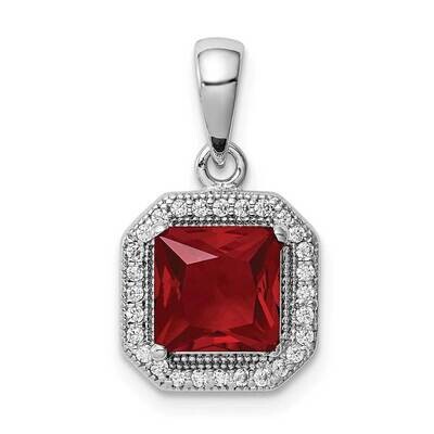 Red &amp; Clear CZ Diamond Pendant Sterling Silver Rhodium Plated QP5265JUL, MPN: QP5265JUL, 8839579652…