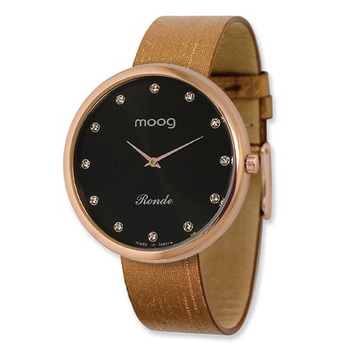 Moog Round Black Dial Watch with (PM-105RG) Brown Band - Rose-plated, MPN: XWA3661,