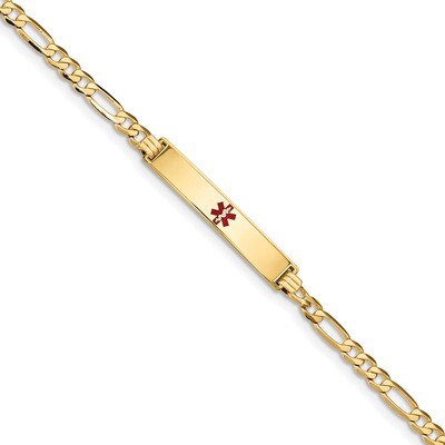7 Inch Medical Red Enamel Flat Figaro Link ID Bracelet 14k Gold XM560CR-7, MPN: XM560CR-7, 19110143…