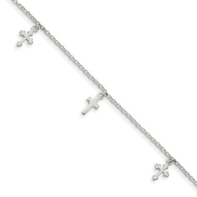 Cross Dangle with 1 inch Extender Anklet Sterling Silver Polished QG4214-9, MPN: QG4214-9, 88395795…